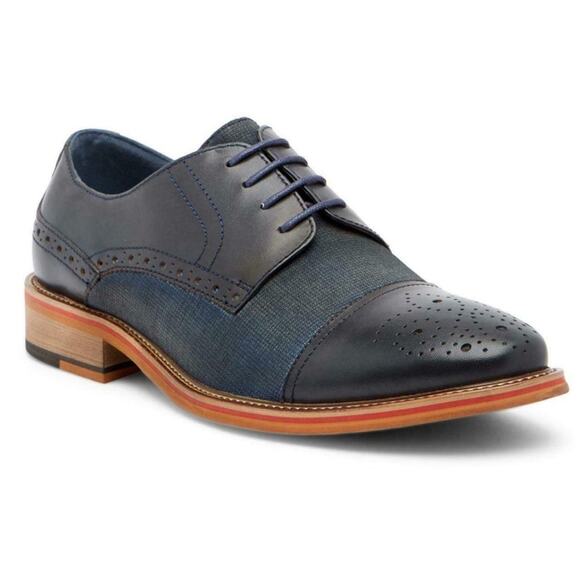 MENS VINTAGE FOUNDRY CO Navy Blue Perforated Toe Derby Oxford Lace Up Shoes 8.5 main image 8